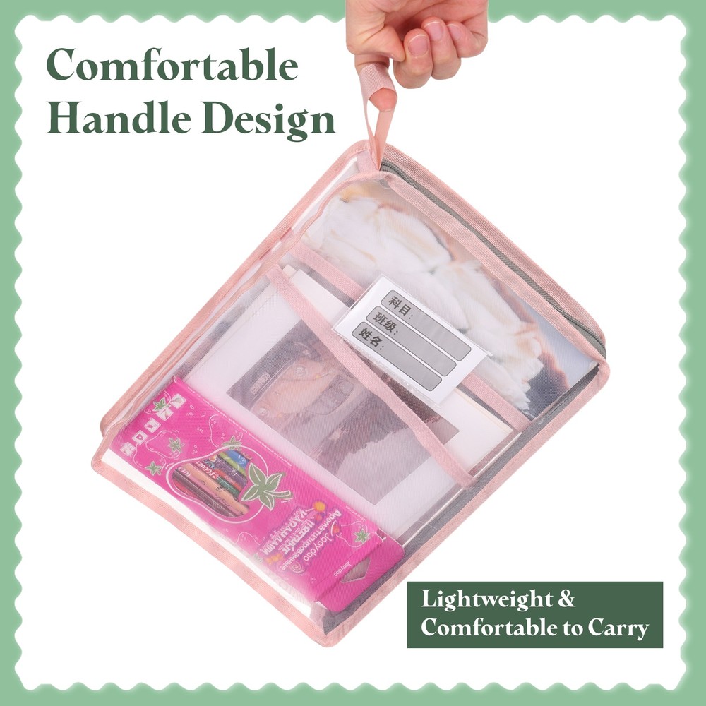 2Pack Mesh Zipper Pouch, A4 Mesh File Bag with Strap, Pink
