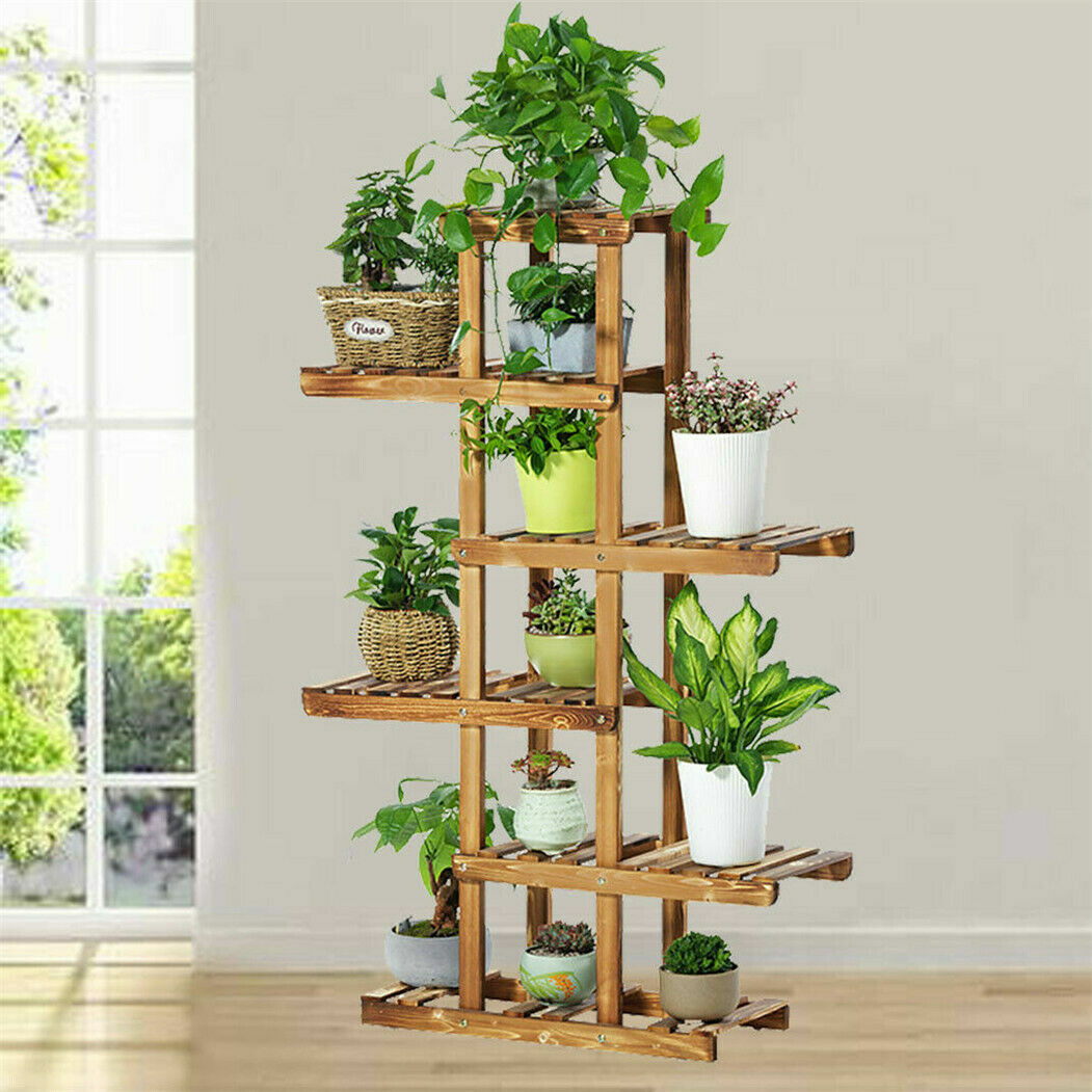 Wall Corner Wooden Plant Stand Indoor Outdoor Garden Flower Pot Shelf Space Save