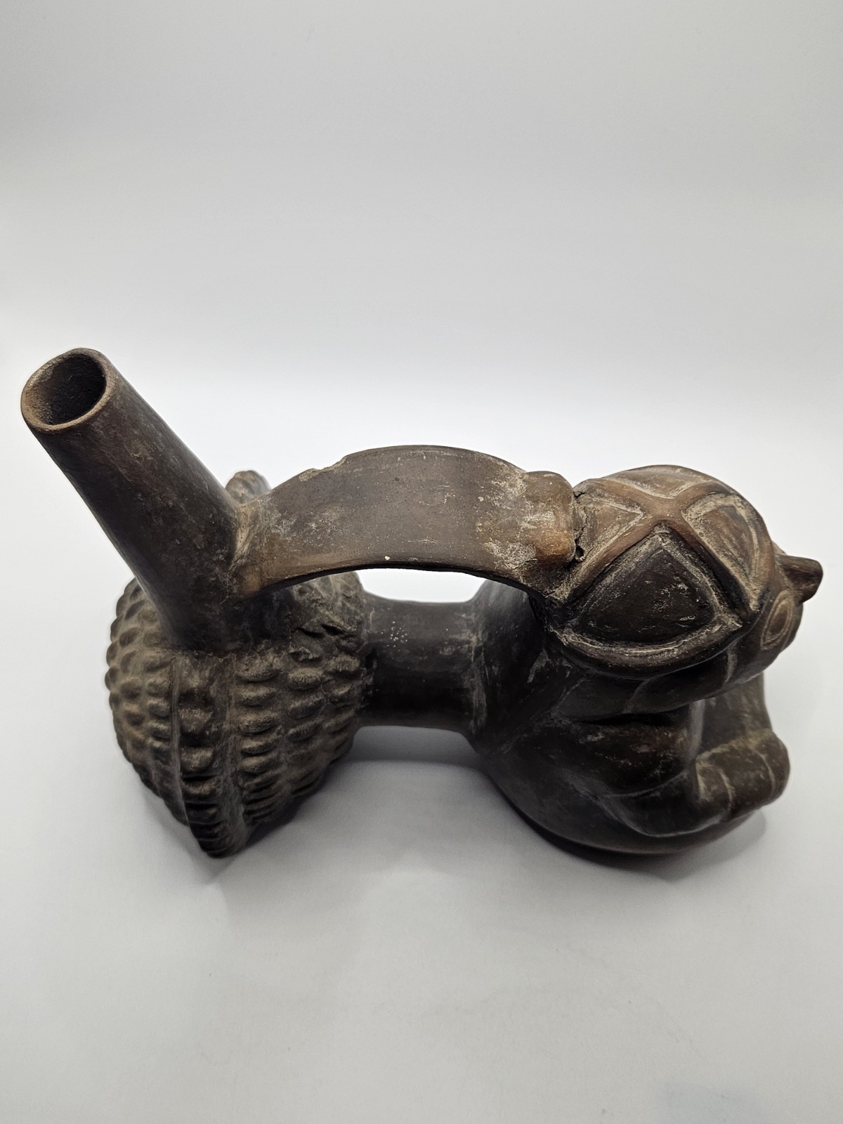 Peruvian Blackware Pottery Vessel Chimú Style Pre Columbian Seated Figure