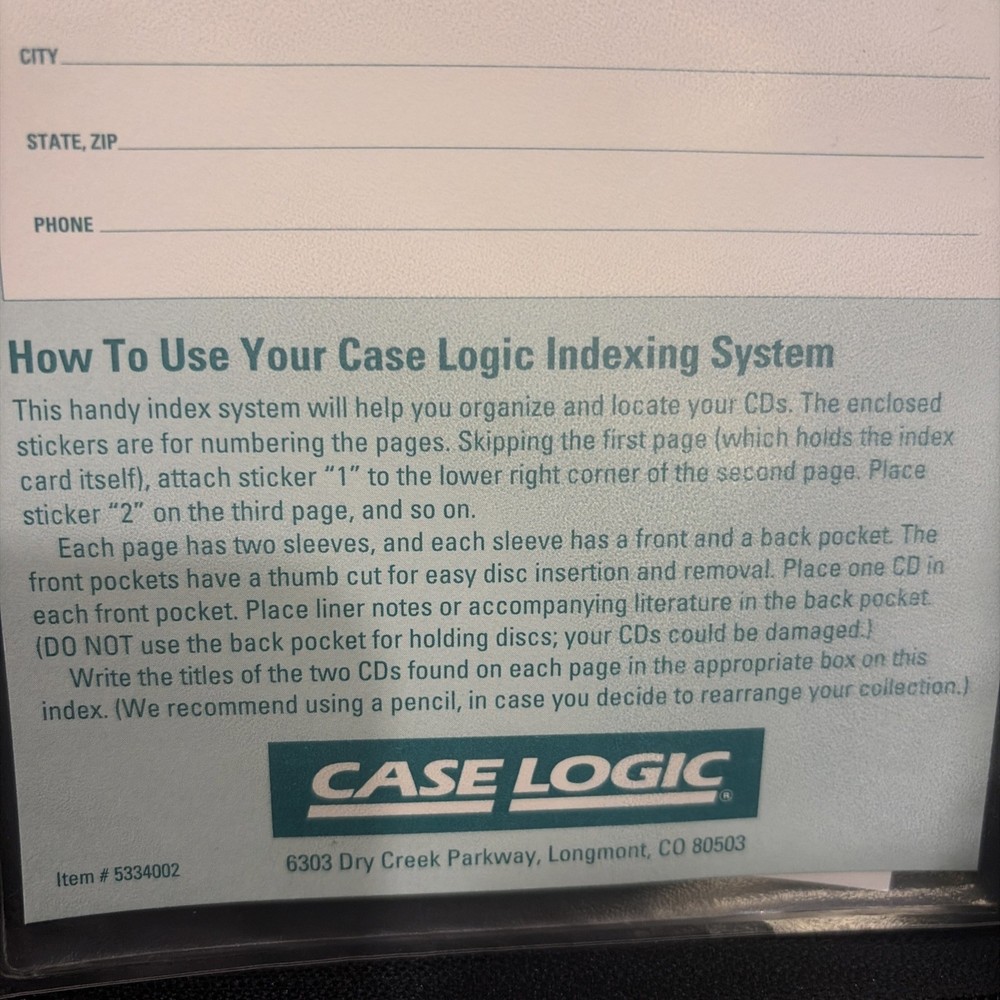 CASE LOGIC CD/DVD - Black Nylon 24 CD or DVD Storage Binder Case