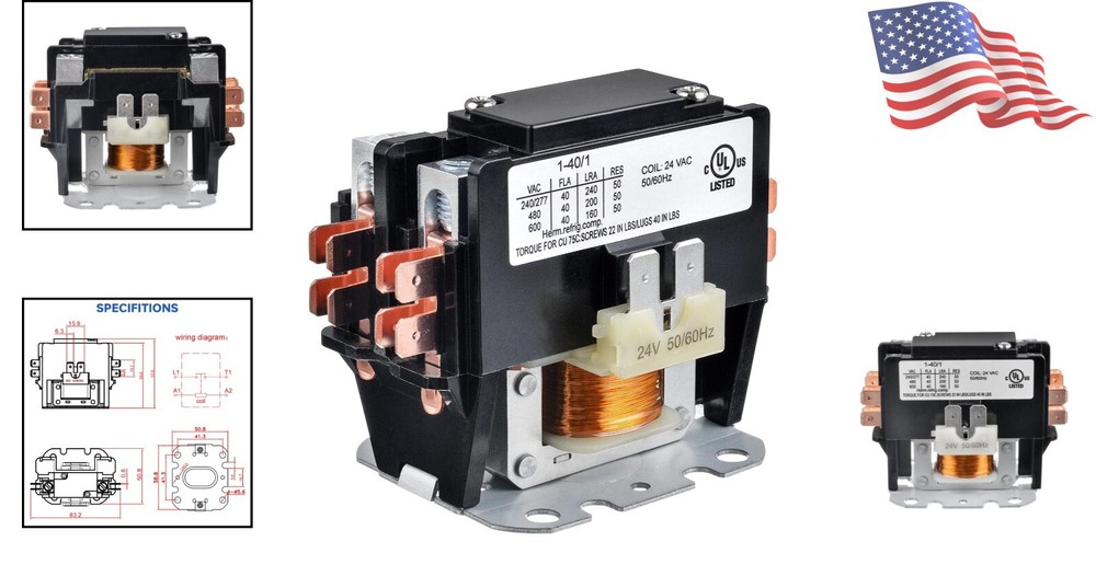 Efficient 24 VAC 1 Pole AC Definite Purpose Contactor for Reliable Operation
