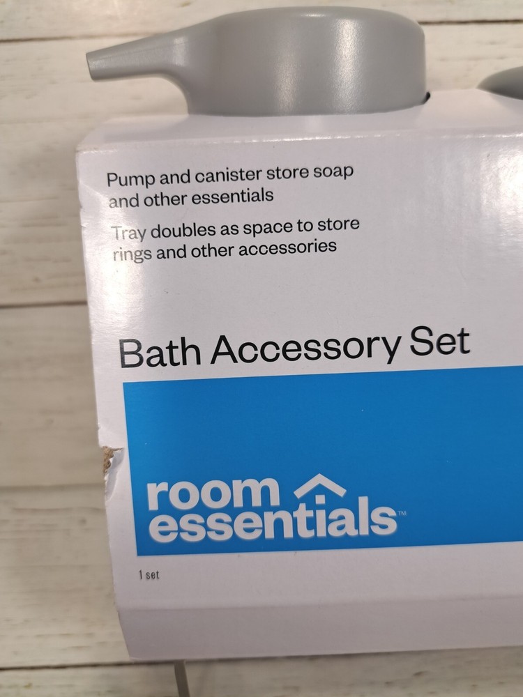 Bathroom Soap Tray & Pump Bottle Gray Bath Bundle Set & Canister 3pc Set Colleg
