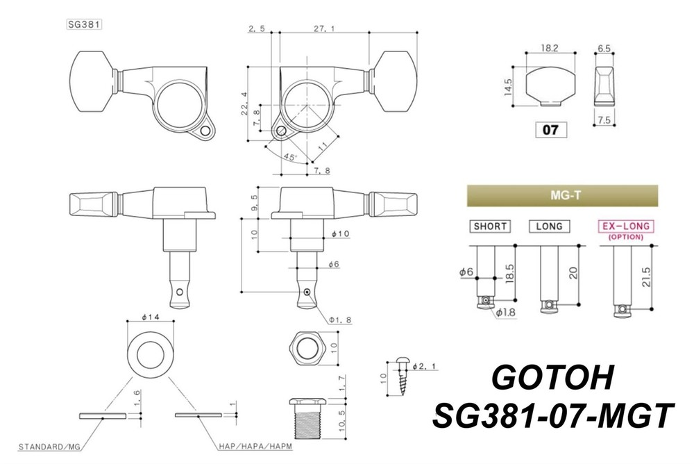 GOTOH SG381-07-MGT MG-T Locking Tuning Machine w/ Small Knobs - Individual