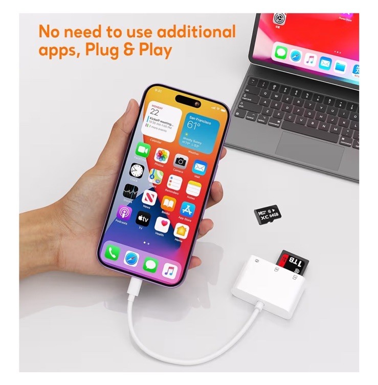 SD Card Reader for iPhone Lightning Adapter SD TF Memory Card Viewer
