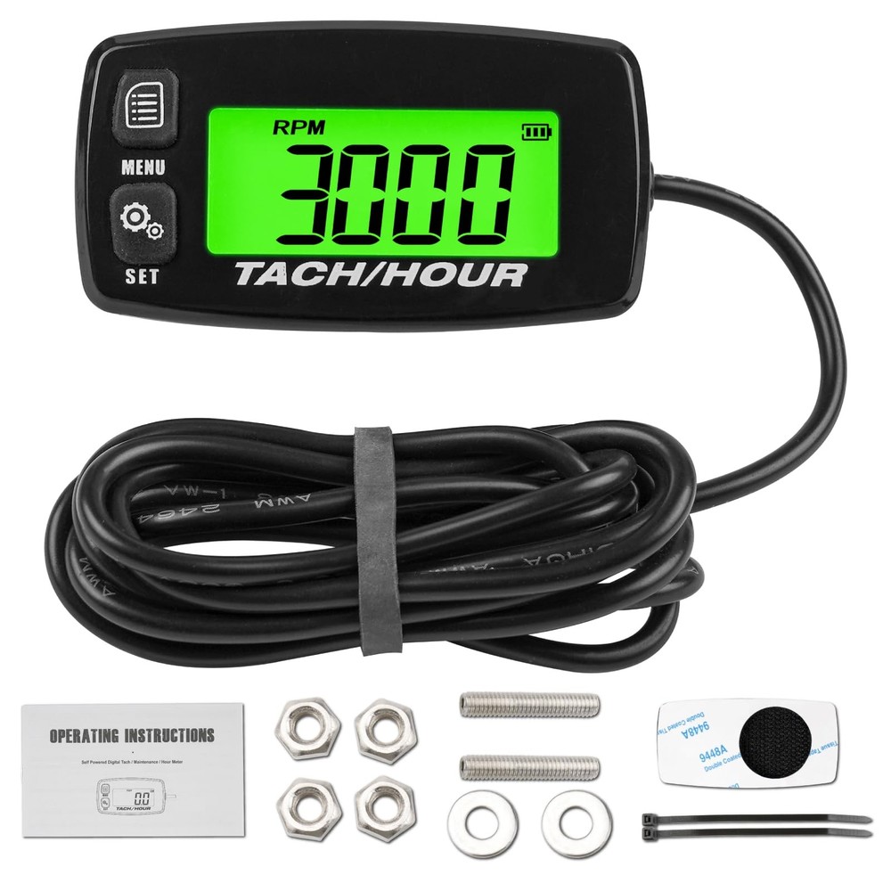 Self-Powered Tacho/Hour Meter,Built-in Replaceable Battery,Ajustable Backligh...