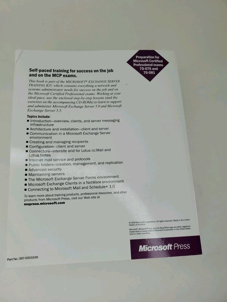 Microsoft Exchange Server Training Kit For Exams 70-076 & 70-081