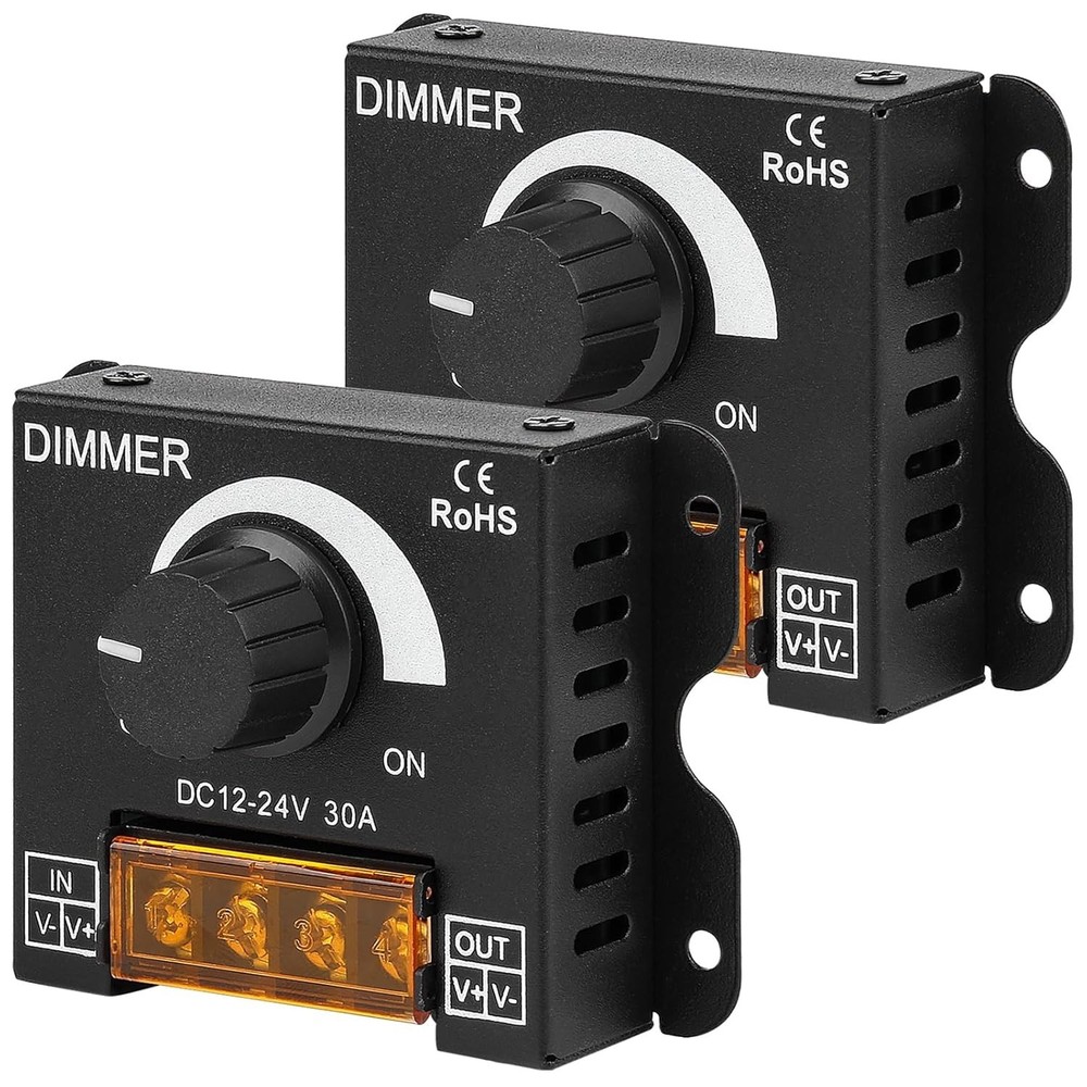 30A PWM Dimming Controller for LED Strips - Adjustable Brightness Knob (2 Pack)