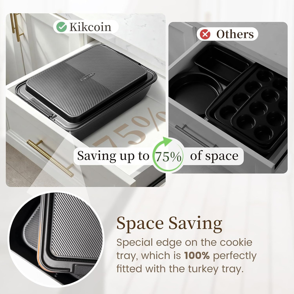 Kikcoin 25 PCS Stackable Baking Pans Set, Non-Stick Bakeware Sets with Silicone