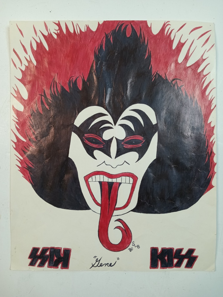 VINTAGE GENE SIMMONS- KISS BIC PEN DRAWING cira 1980