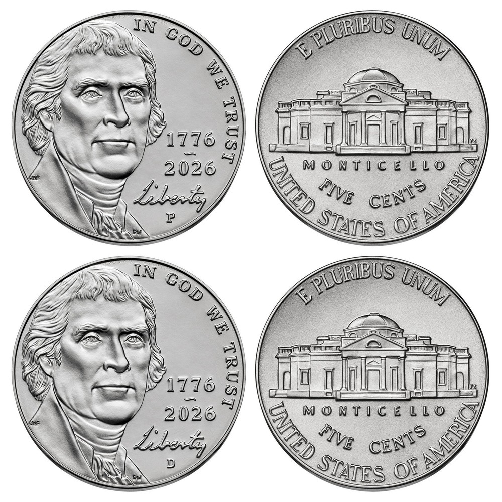 2026 Jefferson Nickel Uncirculated Rolls, P & D Mints, America 250
