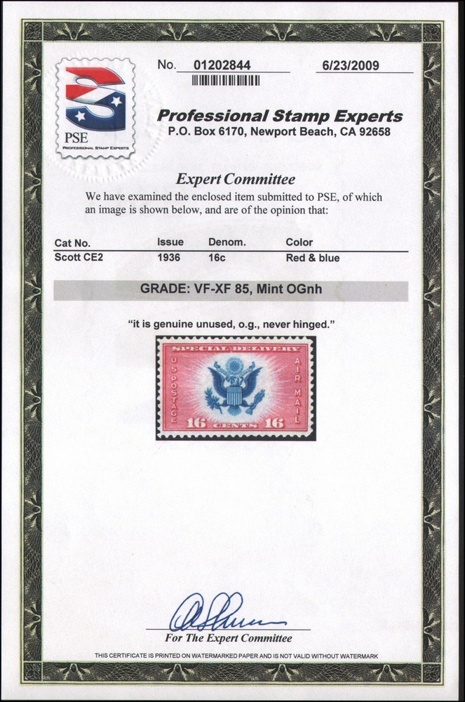 US #CE2 MNH XF with PSE cert graded 85