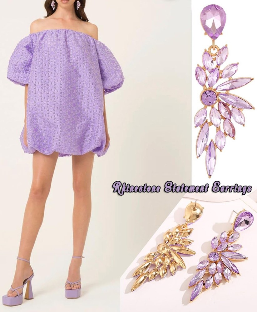 Rhinestone Statement Earrings Cluster Crystal Drop Dangle Earrings Teardrop C...