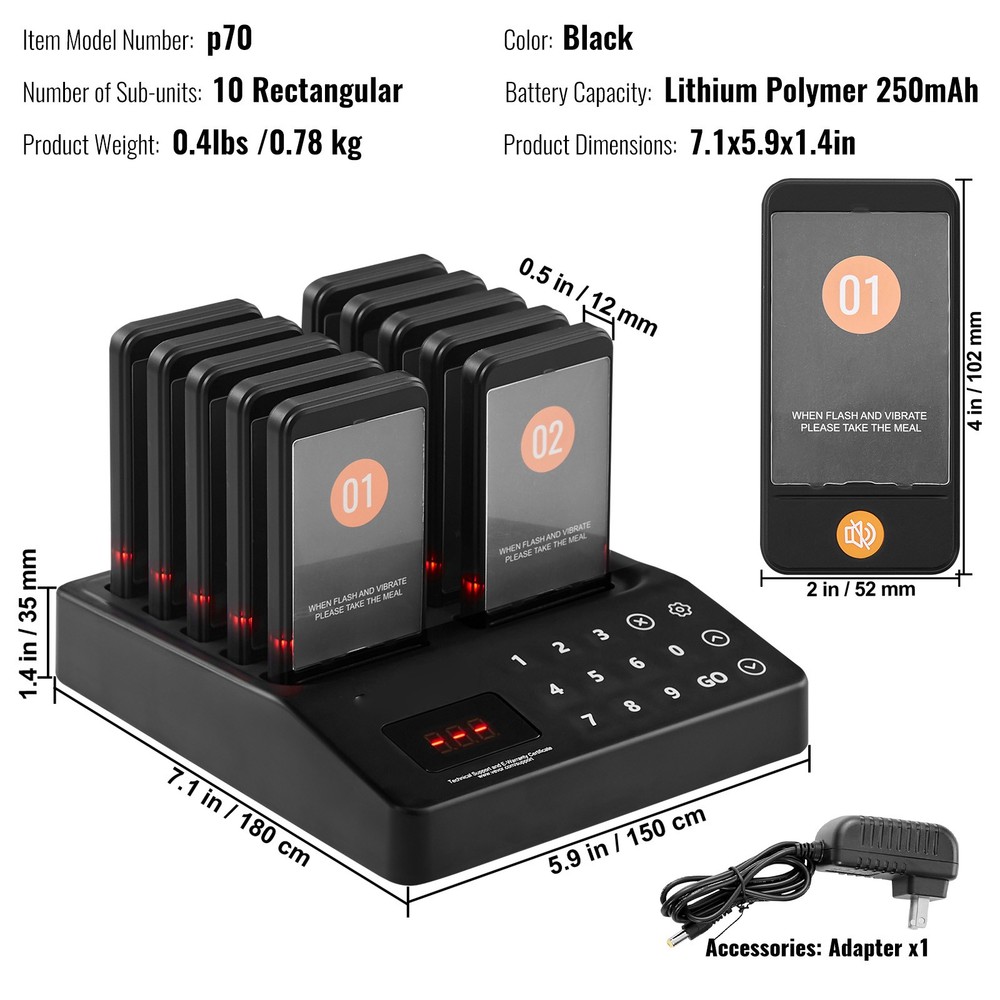 Restaurant Wireless Pager System 10 Call Coasters Guest Queuing Calling