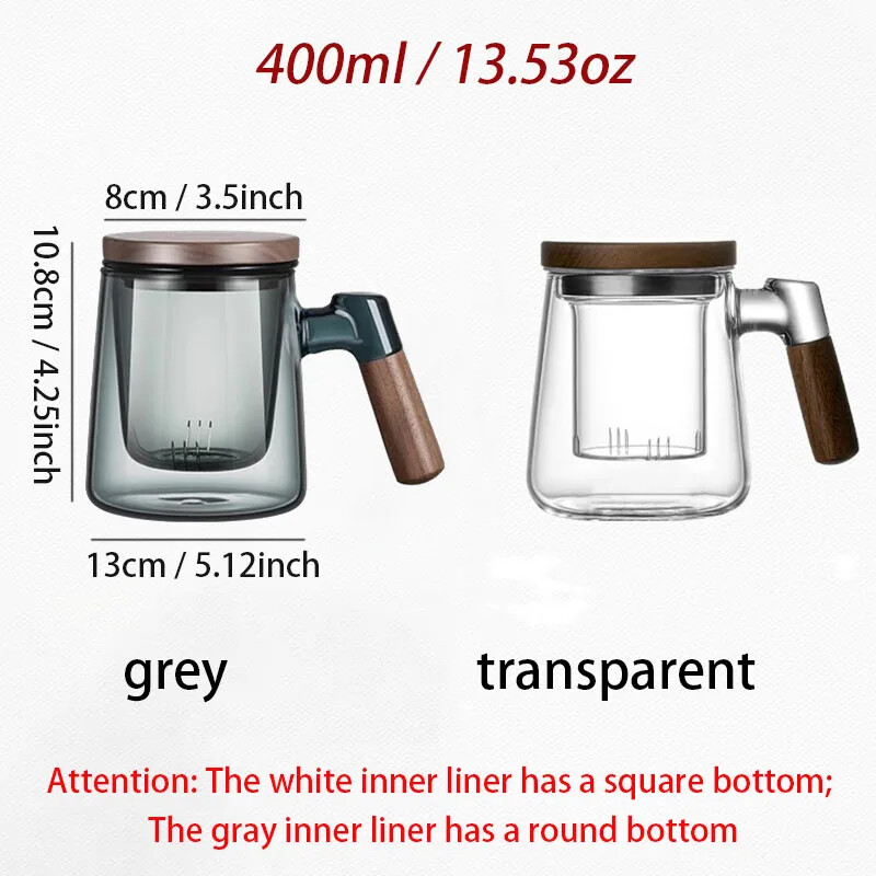 400ml Borosilicate Glass Tea Cup Tea Infuser Steeper Lid Diffusers Filter Mug