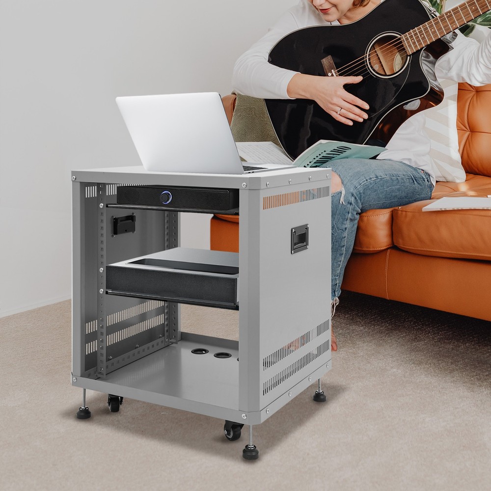 Network & Stereo Rack Rolling Server Rack Open Cabinet with Caster Wheels Grey