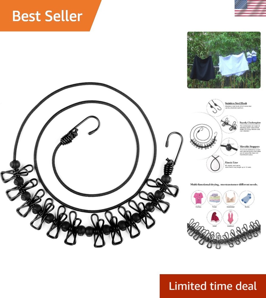 Clothesline Camping Essentials, Portable Retractable Clothesline with 12pcs C...
