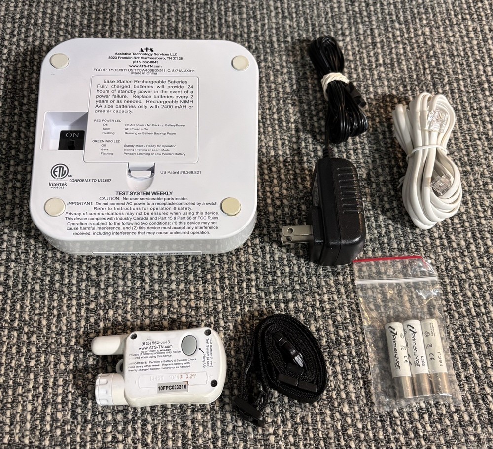 ATS Personal Emergency Response System PERS Pendant Base Station Charger