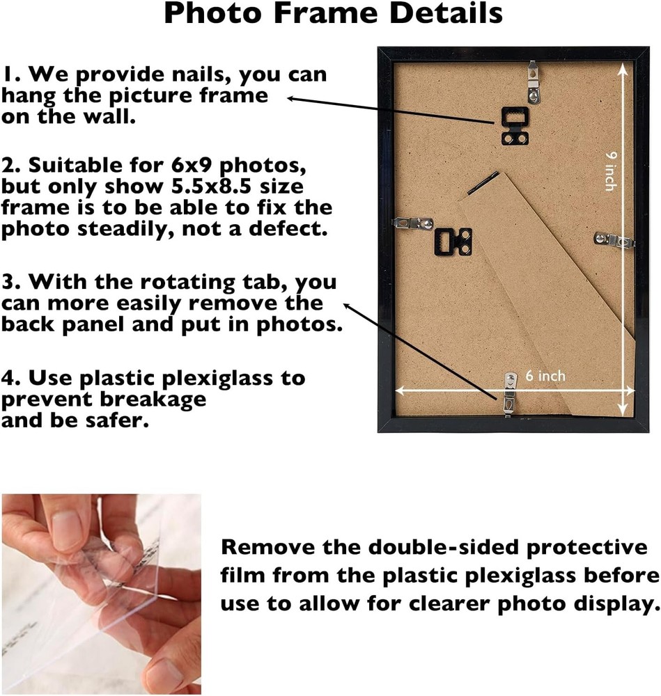 6x9 Picture Frame Black for Wall Hanging or Tabletop- inch,