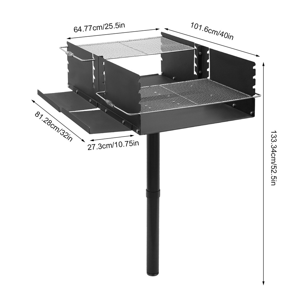Park Style Charcoal Grill,Adjustable Height Single Post Outdoor Grill with Nets