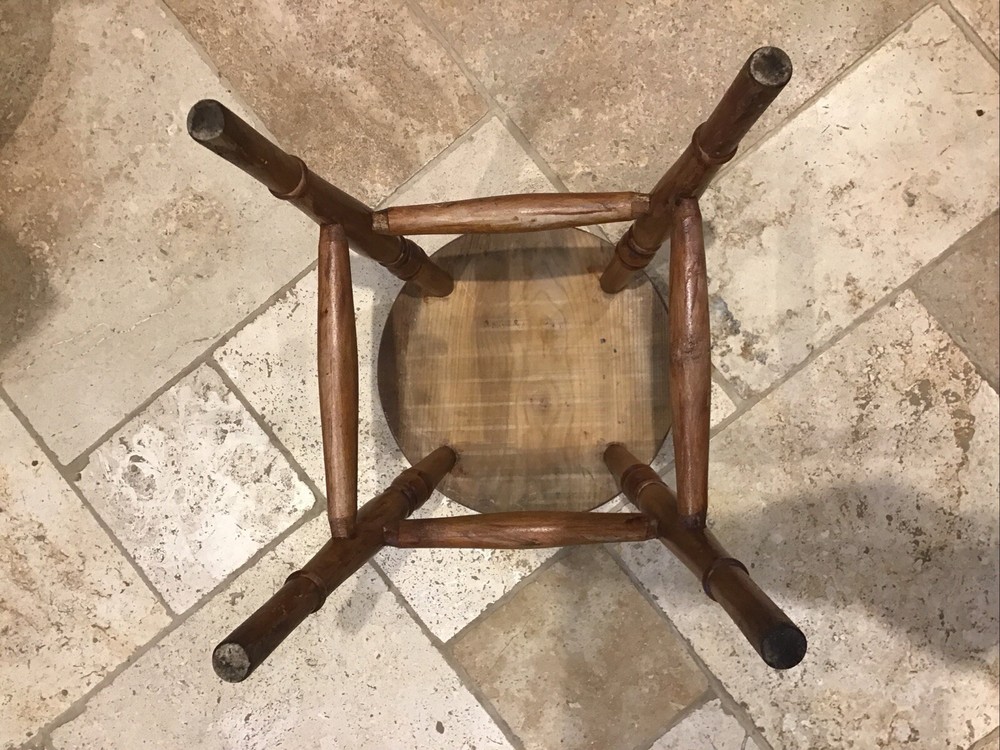 Antique Country Ash & Elm Stool Rustic Raw Solid Wood