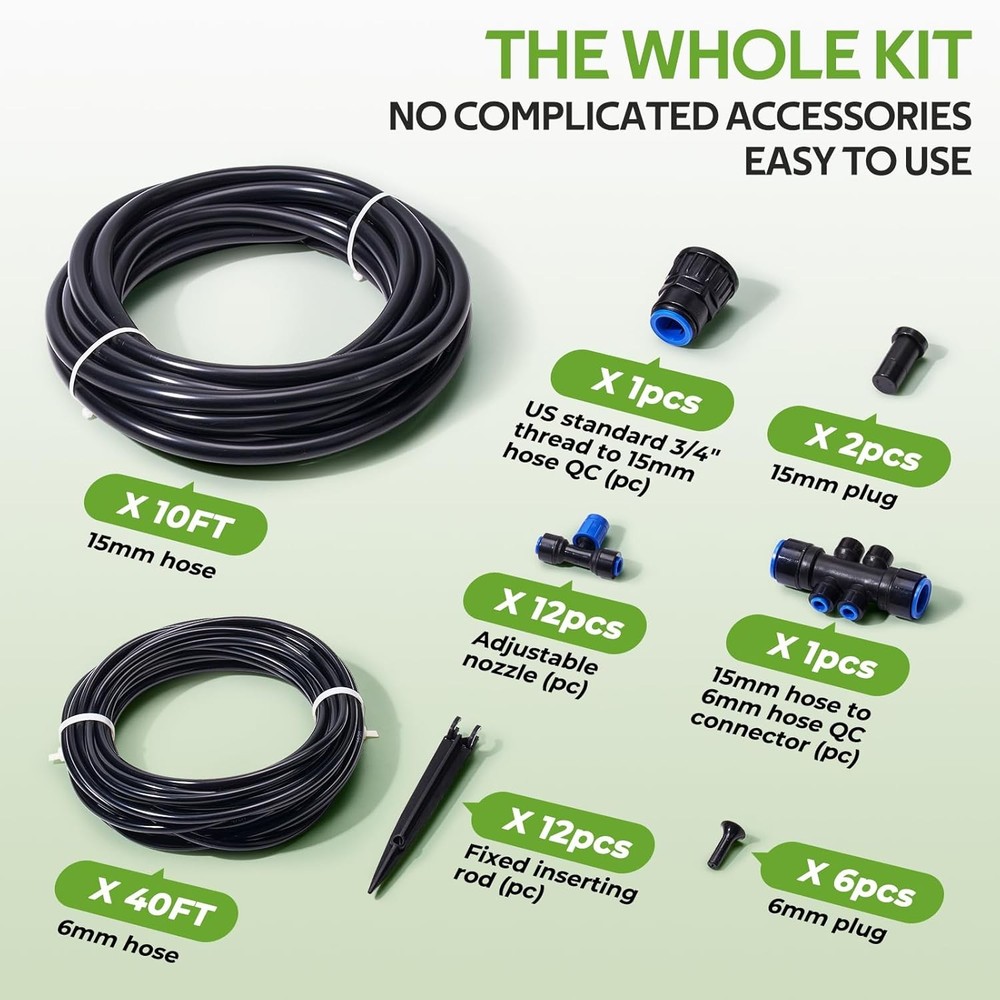 HIRALIY 50FT Quick Connect Garden Watering System with Adjustable Vortex Dripper