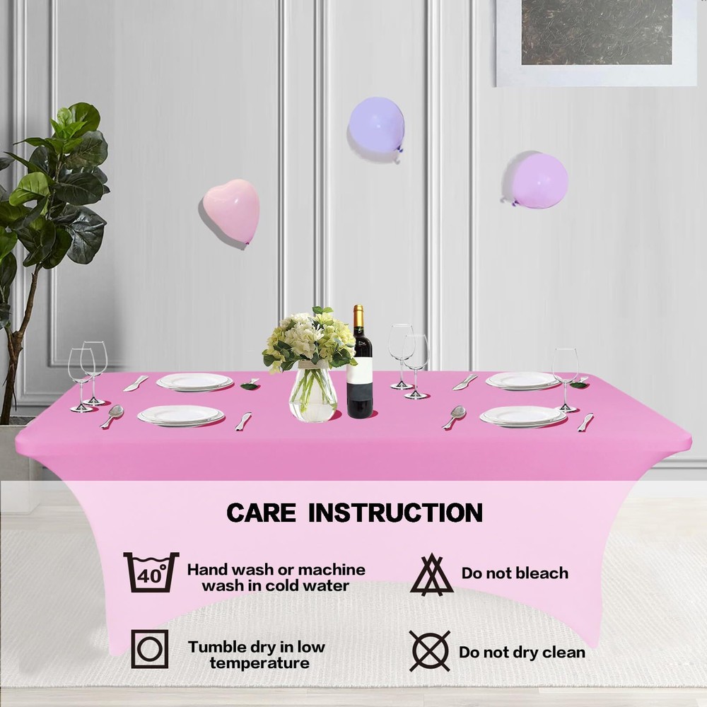 IVAPUPU 2 Pack 4FT Table Cloth for Rectangular Fitted Events Stretch Pink Tab...