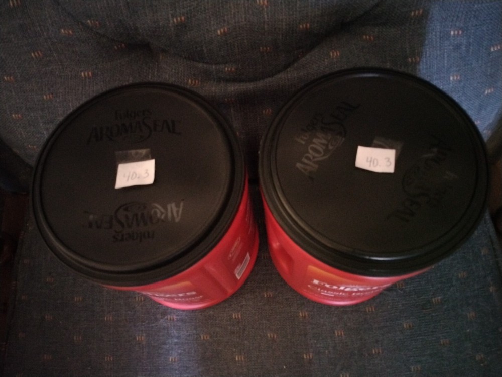 EMPTY PLASTIC FOLGERS CANS 40.3 oz each