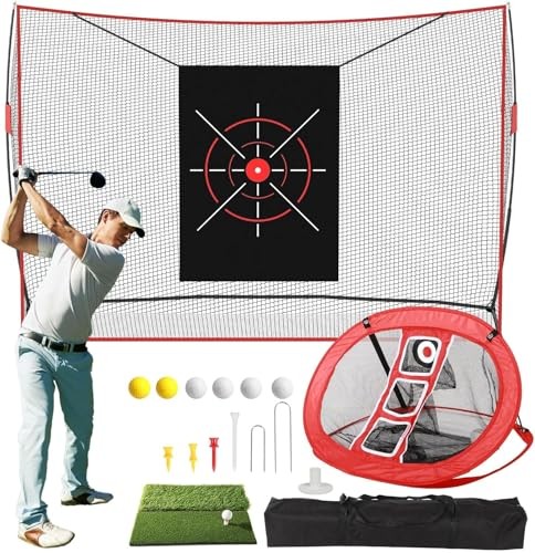 FAHKNS GOLF PRACTICE NET 10 X 7FT HEAVY DUTY - BLACK/RED