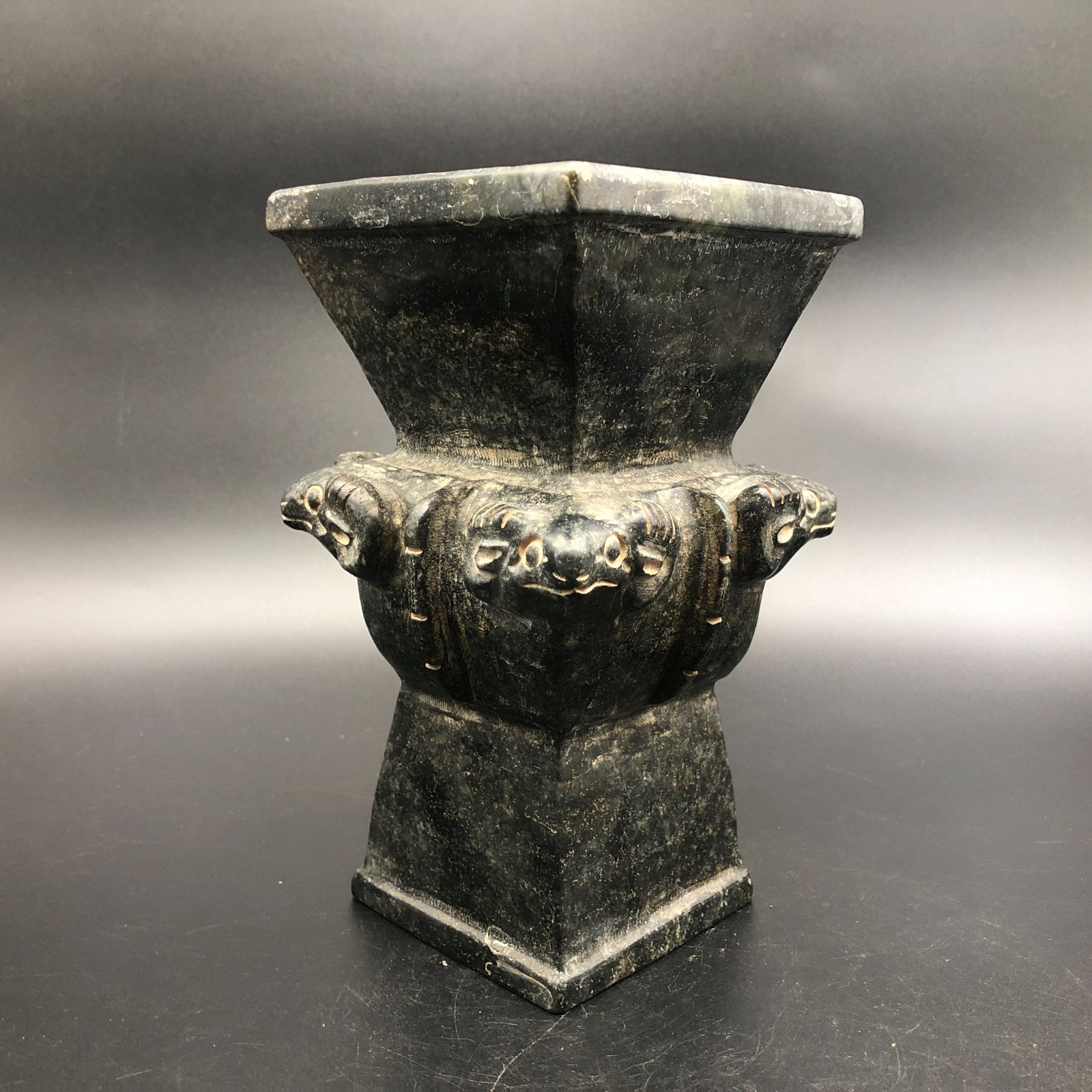 Old HongShan Culture Meteorite Jade Hand-Carved Sheep Head Vessel