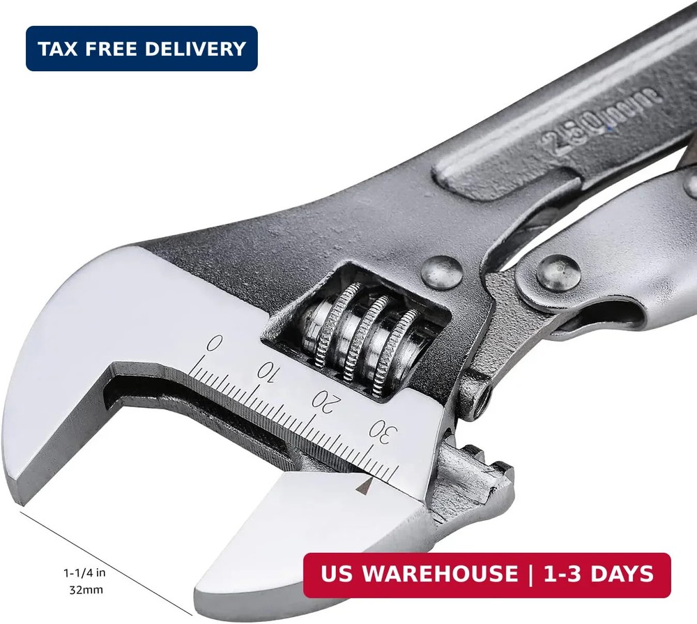 10 inch Locking Adjustable Wrench, Precision Machined, Rust Resistant