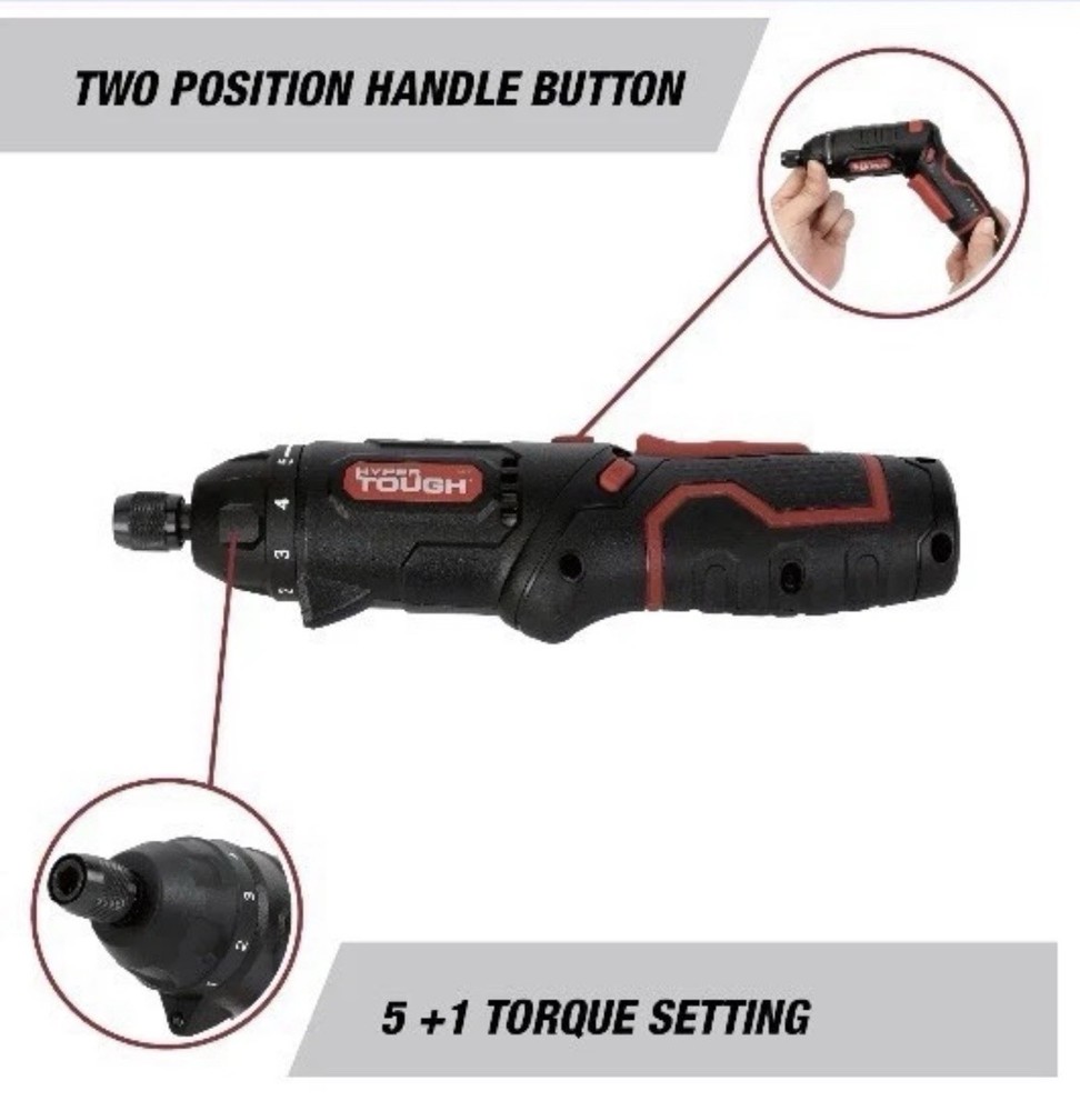 HYPER TOUGH 4V Rotating Head Cordless Screwdriver 2-Position Handle 6062