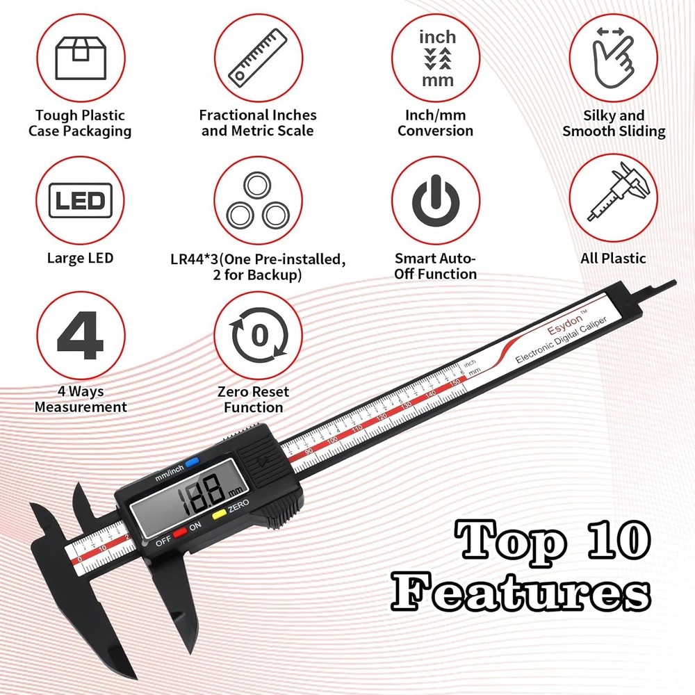 6-Inch Digital Caliper – Essential Measuring Tool with Protective Plastic Case