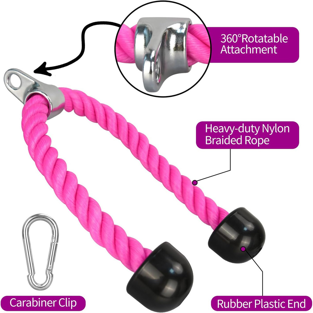 Tricep Rope, 27 Inches Cable Machine Attachment, Pull down Attachments with Cara