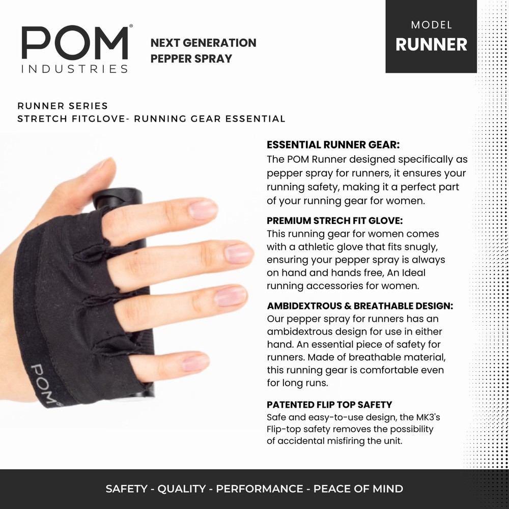 Pepper Spray Runner Model - Max Strength OC Spray - Athletic Stretch-Fit Glov...