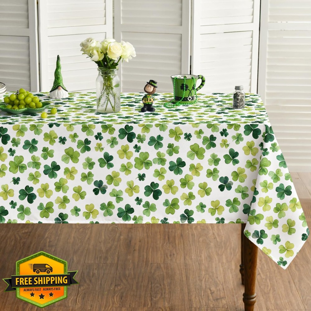 Horaldaily St. Patrick's Day 60x104" Shamrock Rectangular Tablecloth Washable