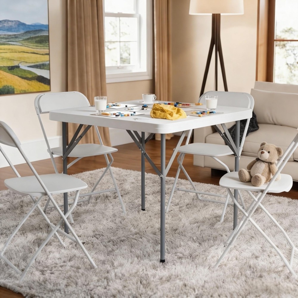 34" Square Folding Table, Plastic Commercial Folding Card Table with Collapsi...