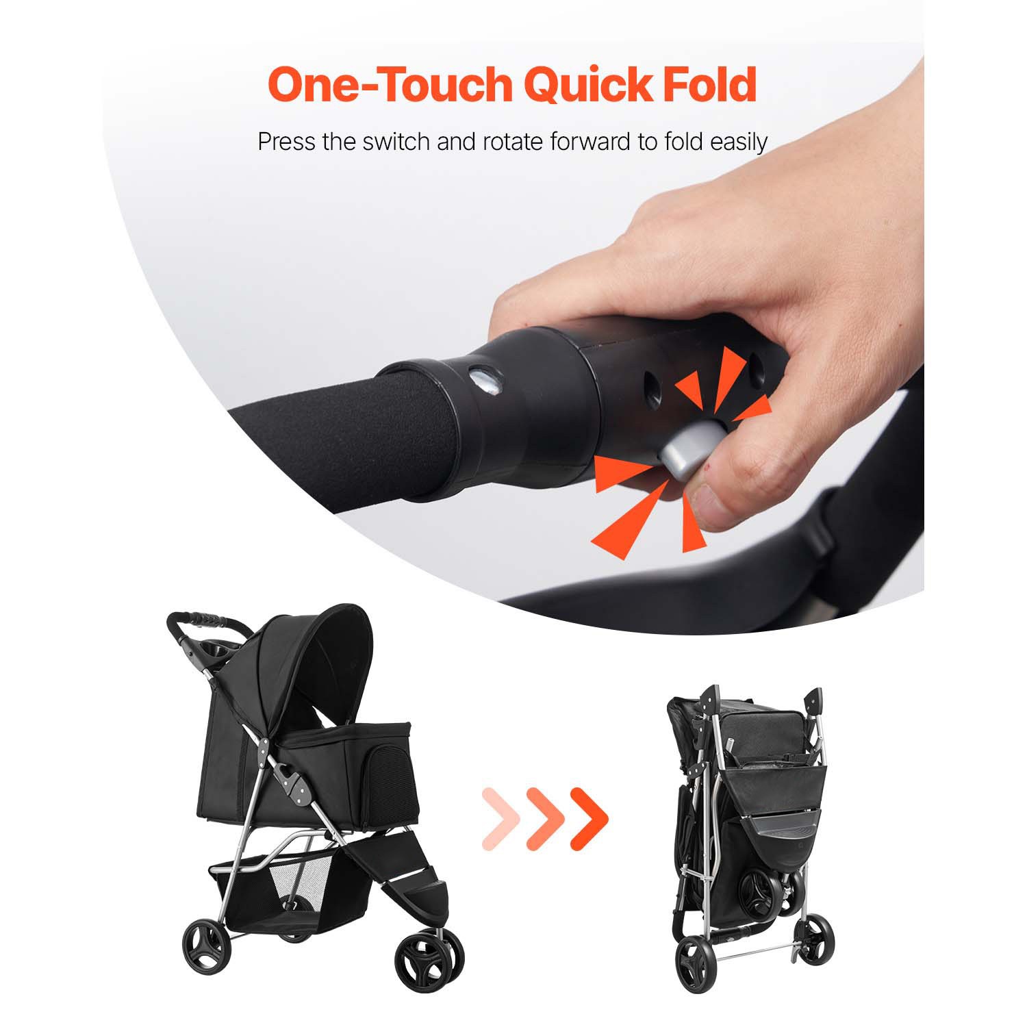 Pet Stroller Foldable 3 Wheels Dog Stroller with Brake up to 35lbs