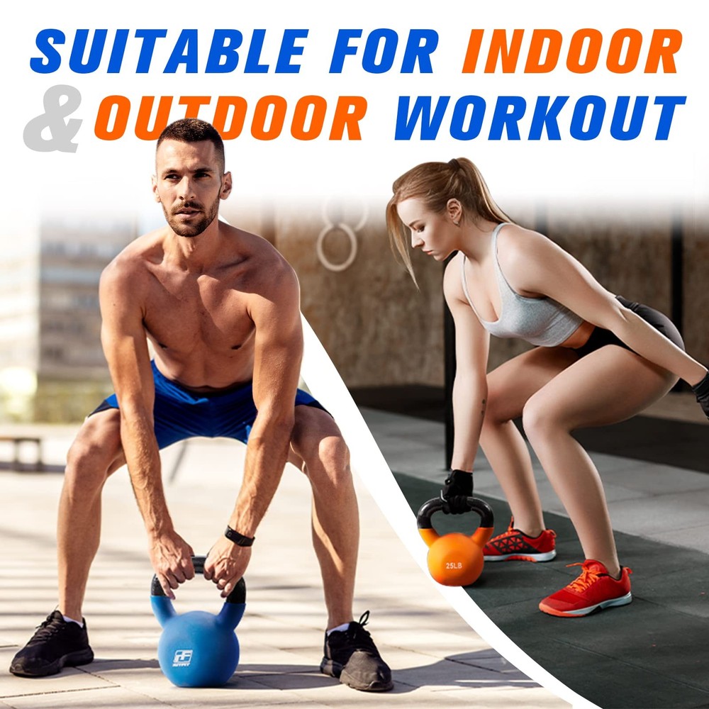 Neoprene Coated Solid Cast Iron Kettlebell - Great for Full Body Workout, Cro...