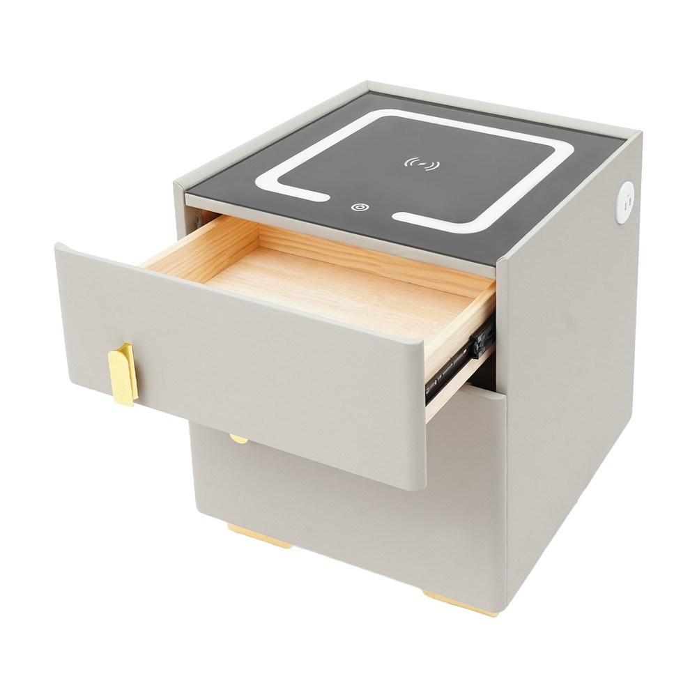 Phone Charging Bedside Cabinet, Grey, Bedside Table with Safe+Combination Lock