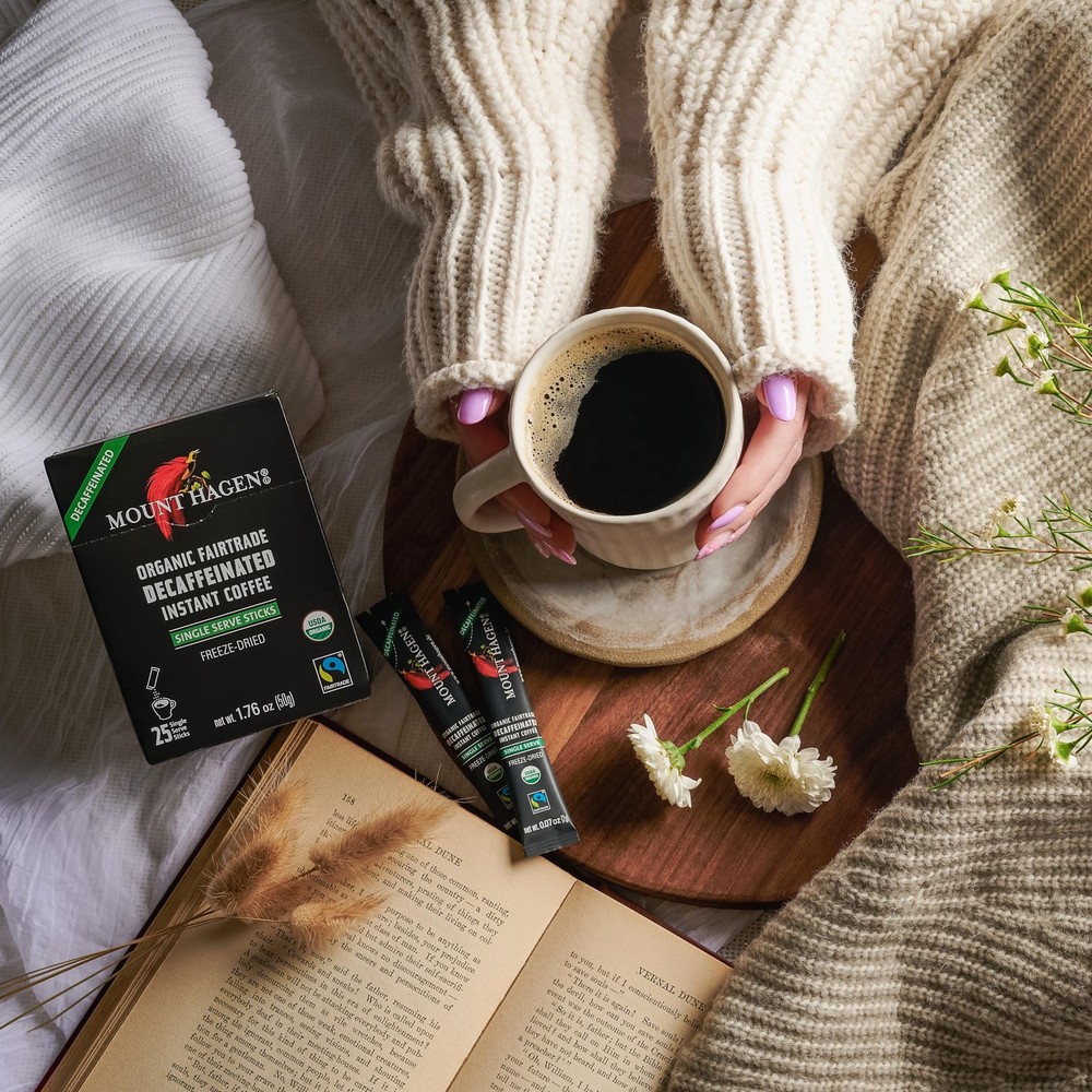 Mount Hagen 25 Count Single Serve Instant Decaf Coffee Packets - 4 Pack |