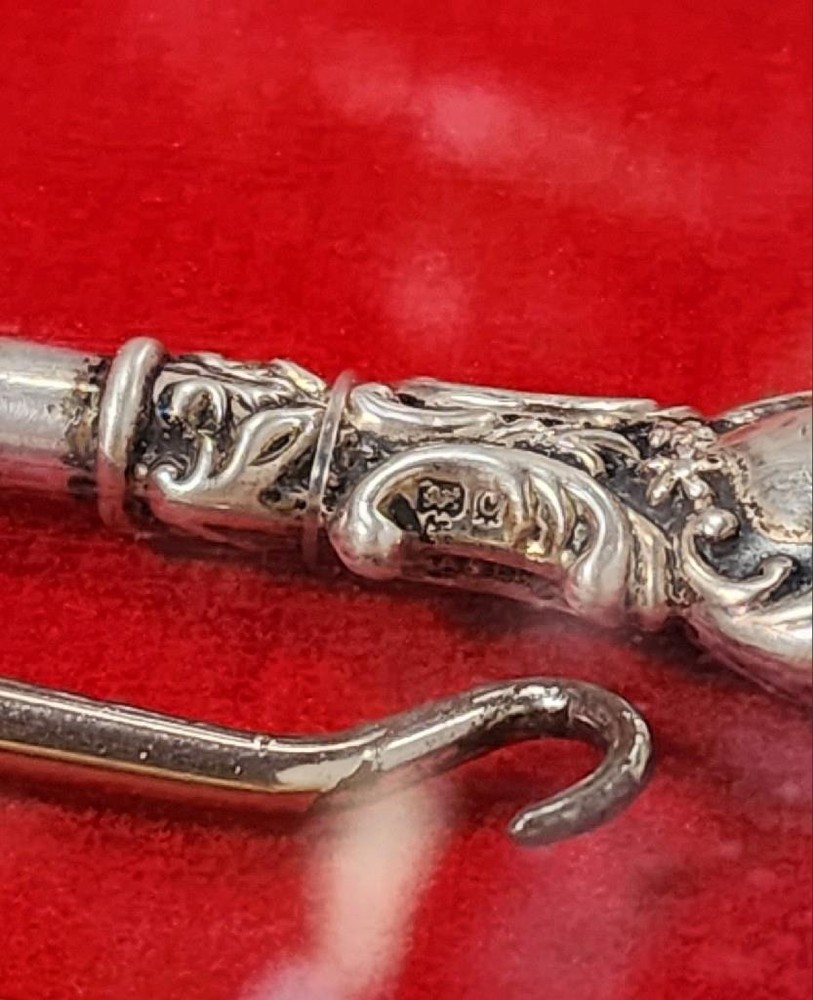 Antique Sterling Silver Handled Shoe Button Hooks in Shadow Box Frame - Nice