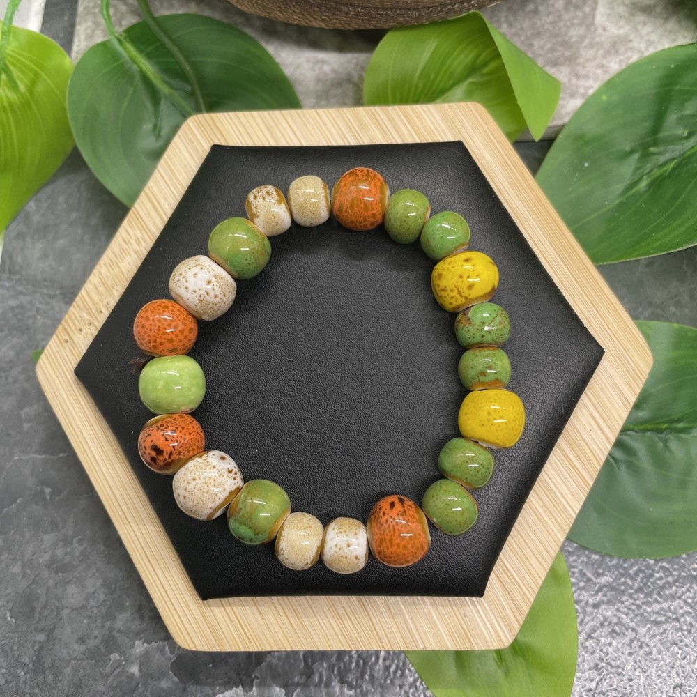 Handmade Ceramic Bead Beaded Stackable 6.5” Plus Stretch Bracelet New B8994