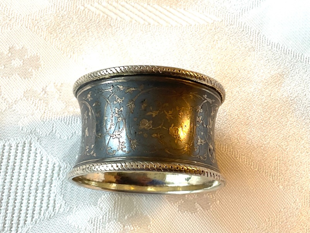 Antique sterling silver NIELLO napkin ring