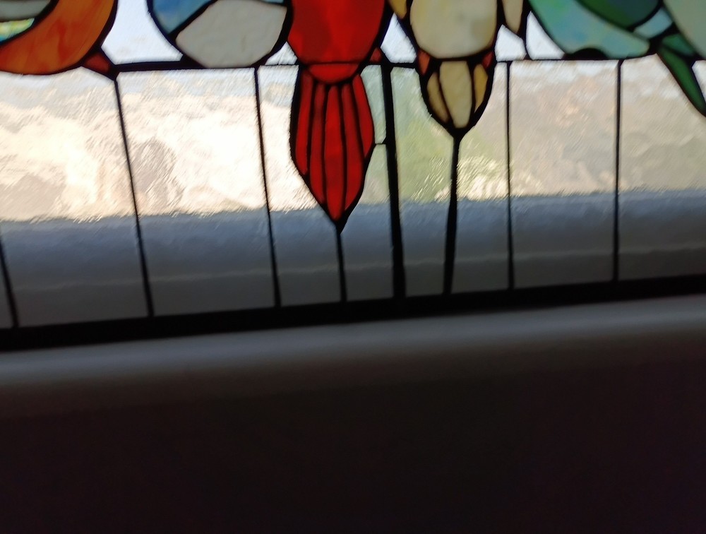 Birds on a Wire Tiffany-Style Glass Window Hanging Panel