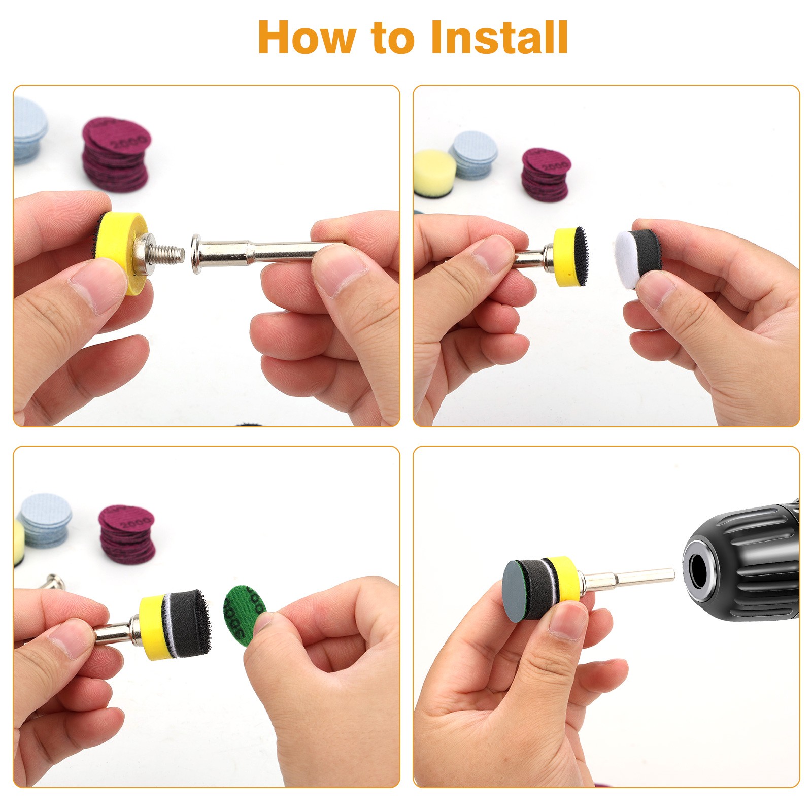 250PCS 1 inch Sanding Discs 60-10000 Grit for Drill Wet Dry Hook Loop Sandpaper