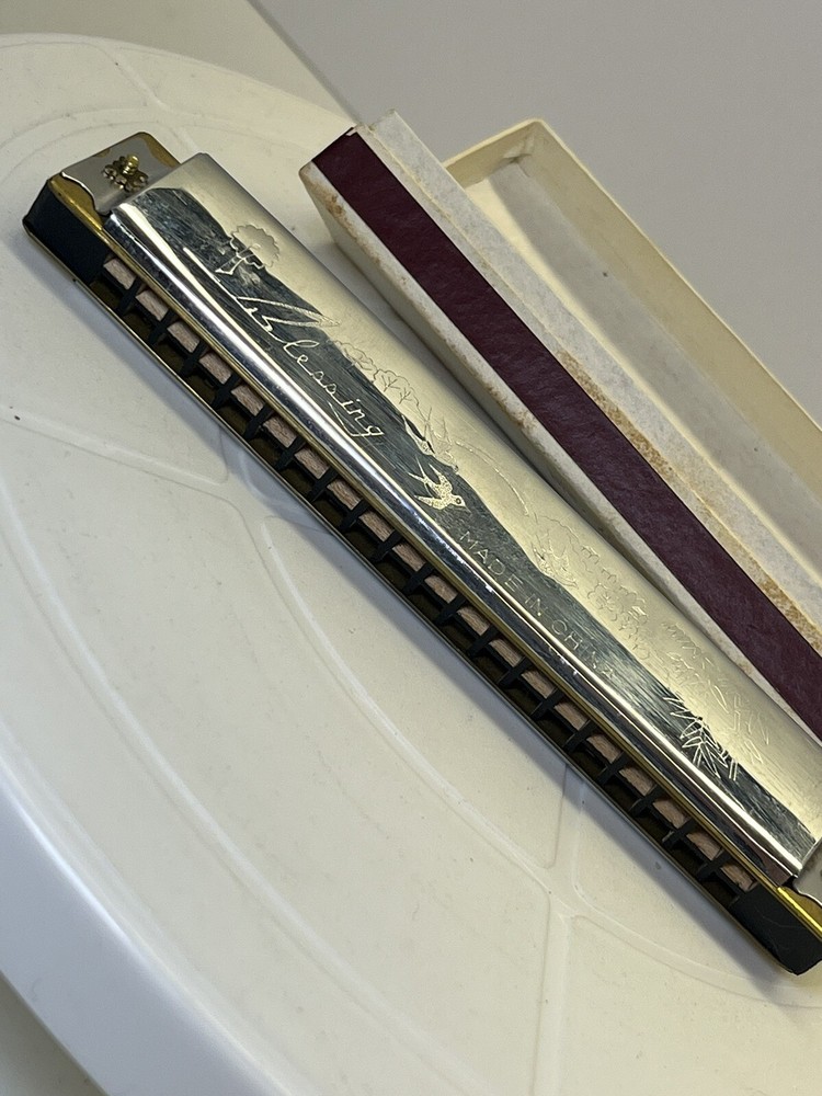 Blessing Harmonica With Etched Bird Patterns. Original In Box.