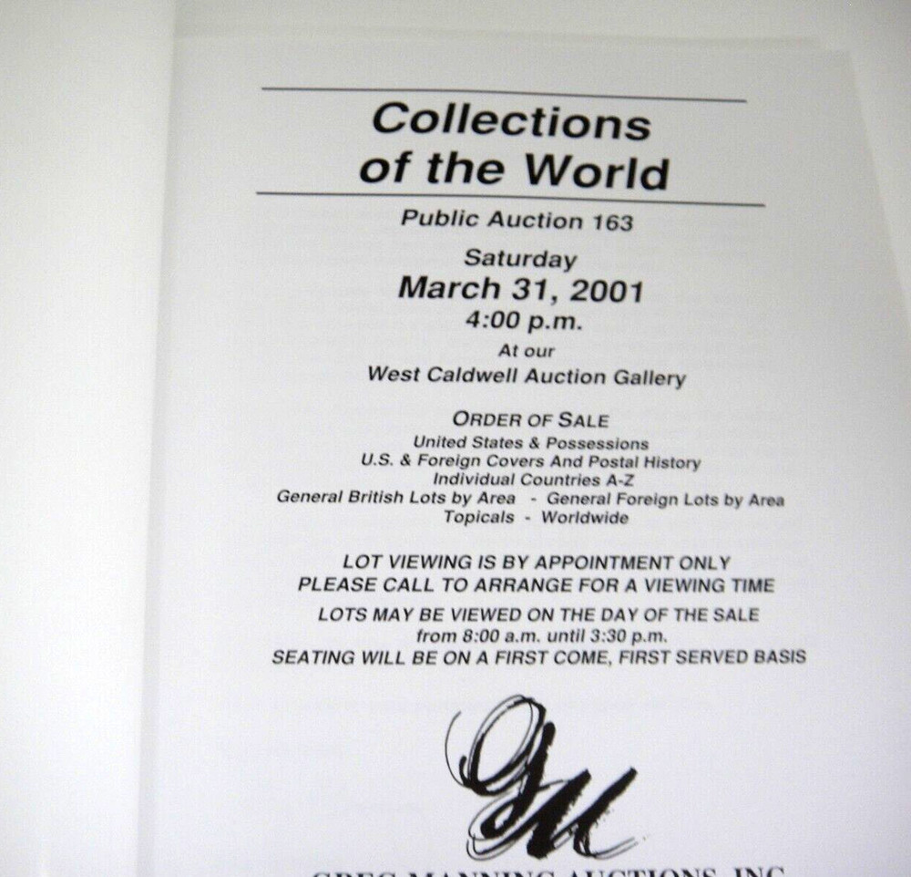 Greg Manning Stamp Auction Catalog 2001 US & Foreign Covers Postal History