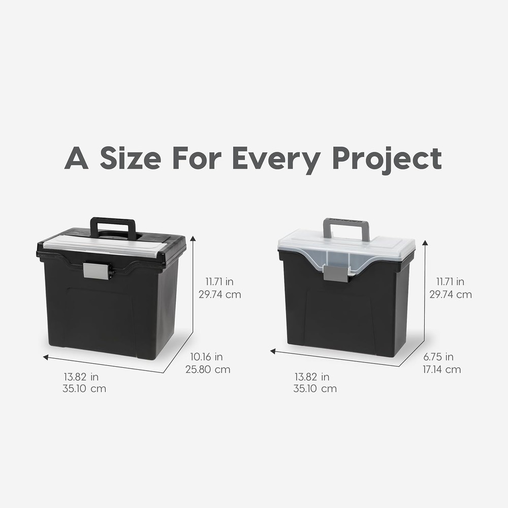 Lidded File Boxes with Organizer Lids, Black, 4-Piece Set