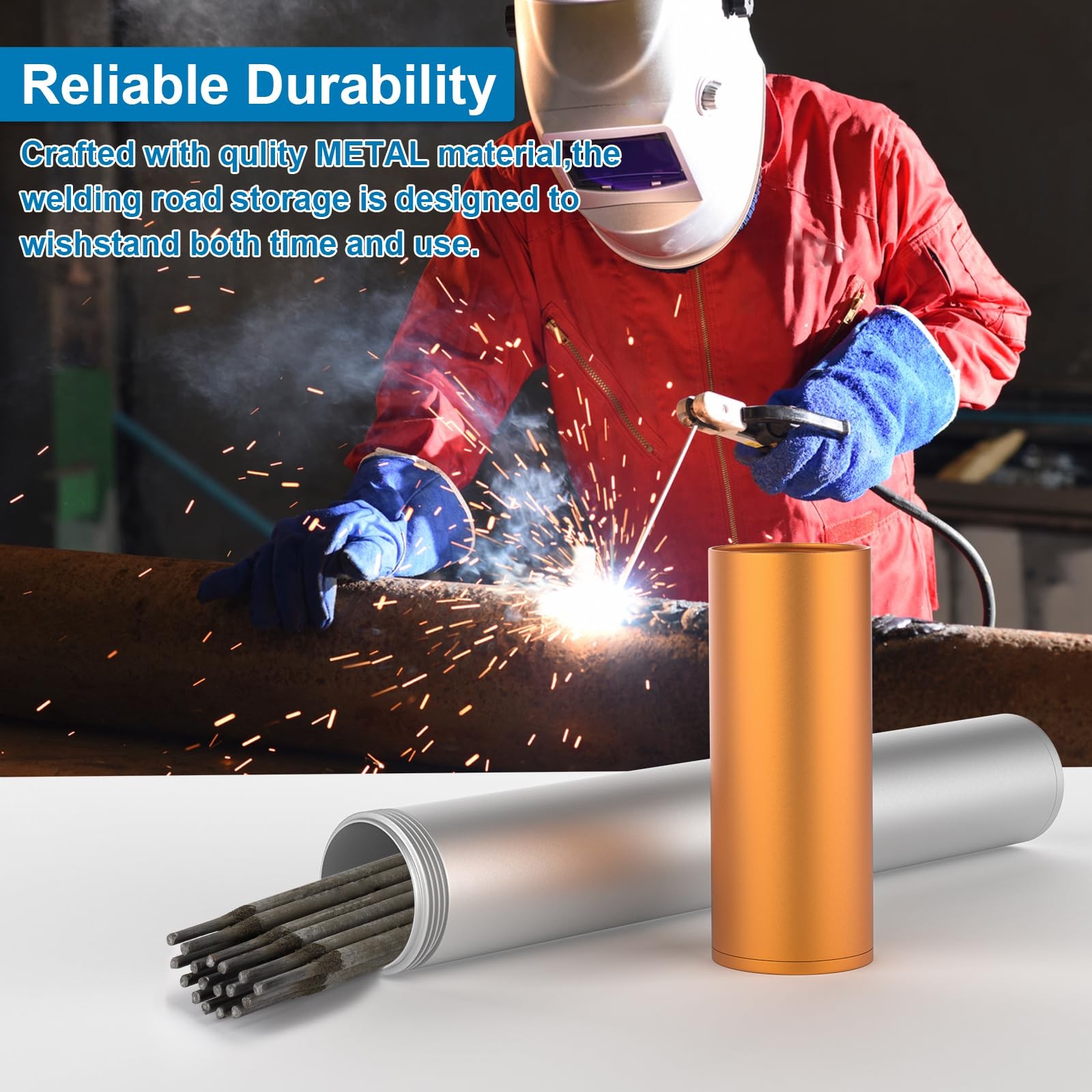 Welding rod storage tube,Ybenlld 14 Inch Metal Rod 14", Silver+orange