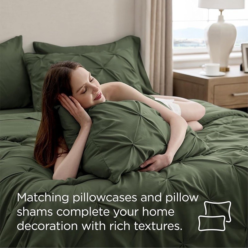 Queen Bedding Set 7 Piece Microfiber Comforter Soft Pillowcases Elegant Decor US